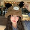 Gorro de pescador con orejas de cachorro de peluche, bonito y bonito, para mujer, para otoño e invierno, cálido, con protección para las orejas y cabeza grande.