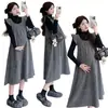 Moda Gestante 2026 Outono/Inverno Novo Vestido de Maternidade Espesso Sem Mangas Conjunto de Duas Peças para Gestante