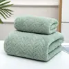 Juego de Toalla y Toalla de Baño Lisa de Coral Fleece con Diseño de Espiga de Trigo para Adultos, Engrosado, Absorbente, Tamaño Grande, Exportación Transfronteriza, Suave, Al por Mayor