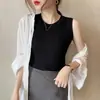 Chaleco de Verano para Mujer Ropa Exterior Seda de Hielo Color Sólido Tejido Cuello Redondo Sin Mangas Top Base Adelgazante Versátil