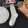 Calcetines Lindos para Mujer, Estilo Delgado de Verano, Bloques de Color, Sin Costuras, Borde con Volantes, Calcetines de Algodón Florales de Media Pantorrilla, Calcetines Largos Versátiles de Malla para Primavera y Verano
