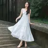 Vestido Azul Casual de Tirantes para Vacaciones en la Playa para Mujer Verano Nuevo Diseño 2026 Falda Plisada de Longitud Media