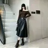 Falda Midi Retro de Piel Sintética Otoño 2026, Elegante Falda de Piel de Línea A Acampanada de Cintura Alta, Falda Midi Adelgazante y Versátil
