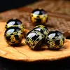 Acessórios de Pulseira Protetora com Contas do Mantra de Seis Caracteres Borda de Lótus Gravada Agata Vermelha e Preta Natural Banhada a Ouro