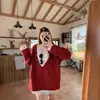 Estilo Americano Retro Estilo Perezoso Manga Larga Cuello en V Holgado Nuevo Diseño Otoño e Invierno 2024 Camiseta con Lijado Top Engrosado Moderno
