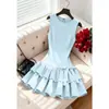 2026 AliExpress Transfronteiriço Sem Mangas Azul Vestido de Bolo Slim-Fit Estilo Francês Elegante Gola Redonda Vestido 2026