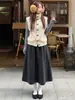 Falda de lana floral para mujer, diseño de otoño e invierno, patchwork, línea A, longitud media, cintura alta, fluida, adelgazante, falda versátil
