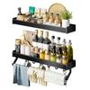 Rack de Armazenamento de Cozinha Preto Multifuncional Sem Perfuração Cabide de Parede Rack para Tábua de Corte Faca Rack para Temperos Conjunto