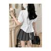 Diseño de Cintura Ajustada Estilo Universitario Solapa Manga Abullonada Camisa de Encaje Falda de Verano de Cintura Alta Falda Plisada Comercio Exterior Individual