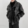 Jaqueta de Couro Macio Vintage para Motociclistas Homens, Estilo Americano Couro Sintético Grossa Curta Jaqueta Piloto para Outono e Inverno com Toque de Luxo