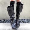 Botas Largas para Mujer con Caña Ancha, Debajo de la Rodilla, Nuevo Estilo Primavera/Verano 2026, Tacón Grueso, Punta Fina Adelgazante, Hebilla de Cinturón, Botas Arrugadas Apiladas