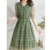Vestido de seda de amoreira, vestido floral francês para o chá, vestido elegante feminino com acinturamento e corte A, roupas femininas de verão