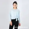 Cobertura de Yoga Respirável e Leve em Fio de Bambu para Mulheres, Top de Yoga Casual Solto de Secagem Rápida com Gola Redonda e Mangas Longas com Fenda