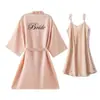 Roupão de Manhã de Casamento Feminino Noiva Madrinha Grupo Seda Gelada Pijama de Casamento Camisola Robe Vermelho Feminino Comprimento Médio Fino