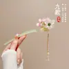 Grampo de cabelo de flor de magnólia, grampo de cabelo de estilo antigo, acessório de cabelo Hanfu, acessório de cabelo de cheongsam para mulheres, grampo de metal com pérola e franja, grampo de cabelo de jade