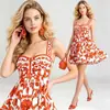 Vestido strapless tridimensional con estampado vintage transfronterizo nuevo 2026 con espalda elástica y falda de cintura alta