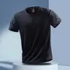 Camiseta Deportiva de Manga Corta de Secado Rápido Talla Grande Verano para Hombre Seda de Hielo Transpirable Versátil Cuello Redondo Moderna Ropa Deportiva para Correr