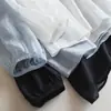 Blusa Top Artística Lavada de Linho Estilo Japonês para o Dia a Dia, Soltinha, Juvenil, com Ombro Caído e Manga Lanterna, Transparente Fina