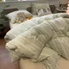 Conjunto de cama simples de quatro peças xadrez listrado feito de algodão puro, textura de algodão lavado, lençol e capa de edredom, conjunto de três peças para dormitório