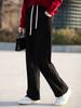 Pantalones anchos suaves y encerados para mujer, de primavera, de cintura alta, rectos, holgados y adelgazantes, con diseño de color liso, informales y rectos.