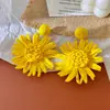 Brincos de Flor Tecida Romântica Feitos à Mão com Agulha de Prata, Brincos de Ráfia Estilo Nicho, Acessórios de Orelha Simples Tendência Outono e Inverno