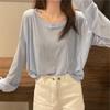 Verano 2023 Nueva Camiseta de Protección Solar Color Caramelo Camiseta de Manga Larga para Mujer Combinable Color Sólido Top Interior Delgado
