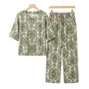 Novo Conjunto Estampado Retrô para Mulheres, Cardigã de Verão com Gola Redonda, Blusa de Manga Média, Calça Reta, Conjunto de Duas Peças, Solto e Emagrecedor
