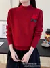 Nuevo suéter de punto tipo pullover para mujer, suave y acogedor, estilo coreano para otoño e invierno, con cuello semi-alto y decoración floral, top interior de corte holgado