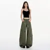 Jeans Cargo de Pierna Ancha con Estampado de Leopardo y Múltiples Bolsillos, Color Naranja Infantil, para Mujer, de Tiro Alto, Holgados, Adelgazantes, Versátiles, Modernos, Pantalones Scimitar