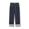 [Pedido Bc] Jeans Rectos de Dobladillo Enrollado a Rayas Vintage para Mujeres Petites, Pantalones Cropped Ajustados de Cintura Alta