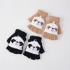 Guantes de Invierno para Niños Niñas Panda Rojo de Dibujos Animados Cálidos Engrosados Medio Dedo Tapa Plegable Guantes de Punto Rellenos