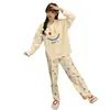 Pijama para Mujer de Primavera y Otoño, Nuevo Estilo Algodón Imitación Cuello Redondo Manga Larga Dulce y Lindo Casual Estudiante Ropa de Casa Conjunto que se Puede Usar Afuera