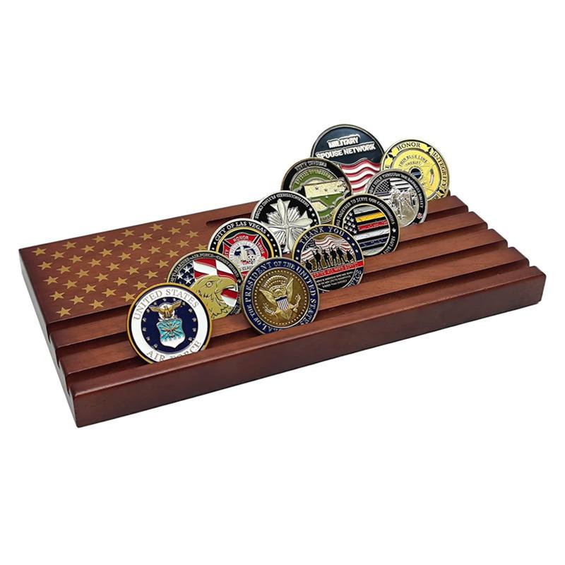 木制纪念币展示架桌面摆台勋章收纳架硬币收藏多层置物架BSCI