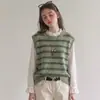 Chaleco de punto sin mangas a rayas con cuello redondo de estilo retro para mujer, nuevo jersey de otoño para capas, chaleco suéter adelgazante y versátil
