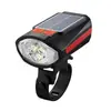 Luz Dianteira de Bicicleta Solar USB Três LEDs Iluminação de Ciclismo Lanterna Iluminação Super Brilhante Luz de Advertência para Ciclismo Noturno ao Ar Livre