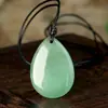 Joyería Estilo Europeo y Americano 25*35 Piedra Natural Colgante Gota de Agua Collar Unisex Versátil Piedra Ojo de Tigre Cordón de Cuero Accesorio Collar Largo