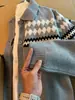 Suéter cárdigan de punto para hombre, estilo retro americano de otoño, con estampado jacquard Fair Isle de rombos y cuello polo