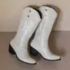 34-45 Botas Western de Salto Alto Outono/Inverno, Botas Femininas Plus Size, Botas de Couro Versáteis de Bico Fino Cor Sólida de Cano Alto para Mulheres