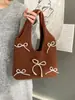 Bolso de Axila Estilo Ballet con Lana, Lazo de Perlas y Bolso de Punto para Mujer, Bolso Versátil para Otoño e Invierno