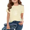 Moda Coreana Estilo Transfronteiriço Amazon para Crianças Maiores, Camiseta Infantil Estilosa de Algodão Puro de Manga Curta com Estampa de Letra e Gola Redonda Solta