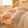 Juego de Cuatro Piezas de Color Liso de Terciopelo de Leche Invierno Engrosado Coral Terciopelo Sábana Funda Nórdica Ropa de Cama Terciopelo de Doble Cara