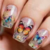 Adesivos para Unhas Quadrados de Comprimento Médio com Flores e Borboletas de Primavera, Adesivos de Unhas da Moda Europeia e Americana, Removíveis e Usáveis