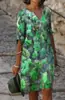 Vestido Estampado Estilo Playa Exclusivo Transfronterizo 2026 Verano Holgado Cuello en V Manga Media Corte Recto Vestido de Vacaciones para Mujer