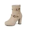 Botas de Inverno Femininas com Rebites Tamanho Plus Salto Alto Moda Novas Salto Grosso Fivela de Cinto Comércio Exterior Botas de Salto Alto Emagrecedoras Europeias e Americanas