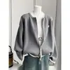 Cardigã de tricô com zíper duplo para mulheres, novo estilo primavera 2026, jaqueta suéter casual de cor sólida bordada com letras para mulheres
