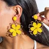 Joyería de Estilo Europeo y Americano, Pendientes de Girasol de Rafia Hechos a Mano, Pendientes Grandes Exagerados de Flor, Joyería de Estilo Festivo al por Mayor