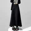 Falda acampanada gris oscuro estilo Hepburn para mujer, nueva falda larga tipo paraguas de cintura alta para otoño, versátil y casual A13728