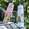 Copo de Palha de Alto Valor Desenho Animado Fofo Copo de Água Infantil Estudante Portátil Grande Capacidade Copo de Plástico Garrafa Resistente a Altas Temperaturas