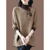 Suéter Fashionável de Gola Alta de Comprimento Médio Outono e Inverno 2025 Inverno Tamanho Grande Solto com Efeito Emagrecedor Camiseta de Base que Cobre a Barriga para Mulheres