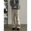 Calça Cargo Reta Solta Retro Americana Unissex Primavera e Outono 2025 Lavada Vintage Multi-Bolsos Street Casual Longa